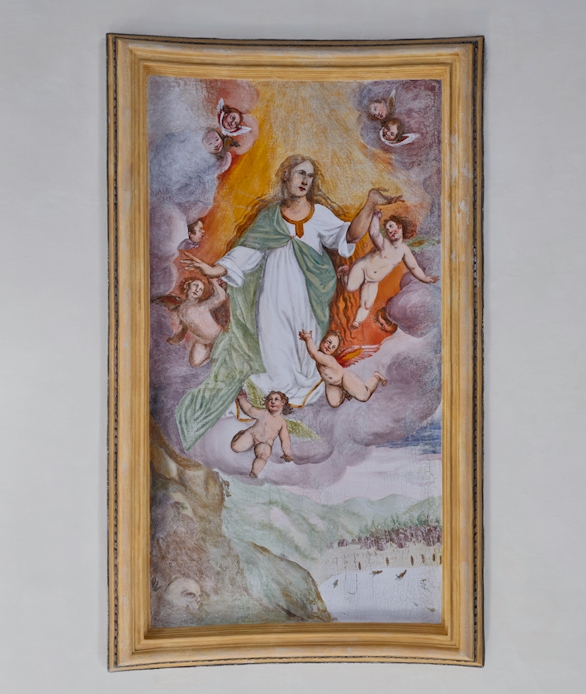 Veduta settecentesca di Laigueglia sulla volta dell’oratorio di Santa Maria Maddalena, nell’affresco con la Gloria della Santa. Foto Giovanni Hänninen Image